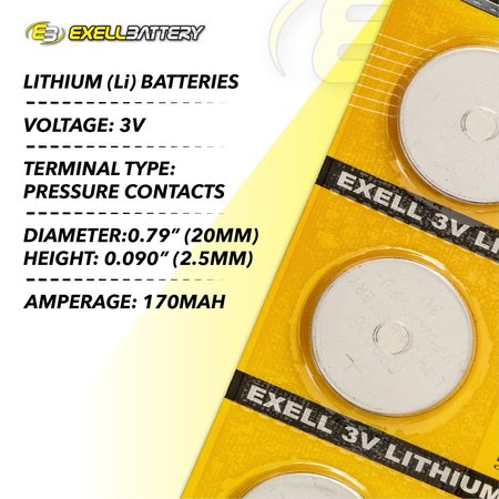 Exell Battery 5pk Exell 3V Lithium Coin Cell Battery CR2025 Replaces DL2025, ECR2025 EB-CR2025